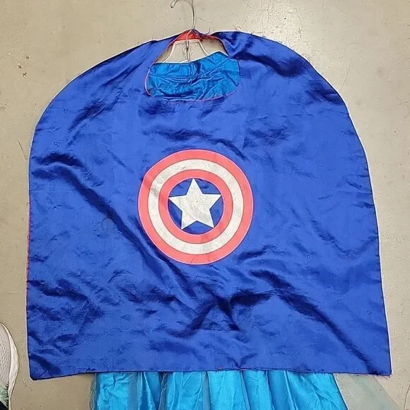 Captain America dress, cape, shield, socks, mask Childs Large 12-14 - Picture 5 of 12
